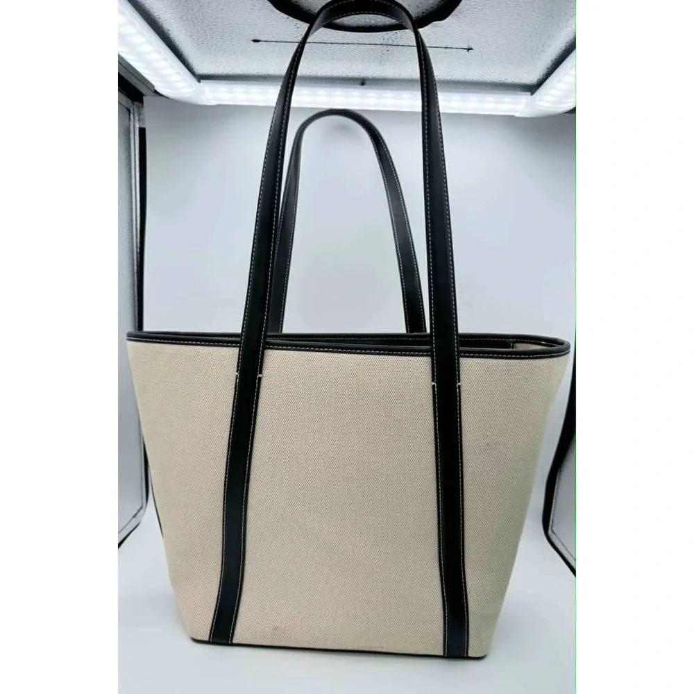 Michael Kors Jet Set Travel Tote Cream Canvas Black Leather Bag 30S4GTVT7C